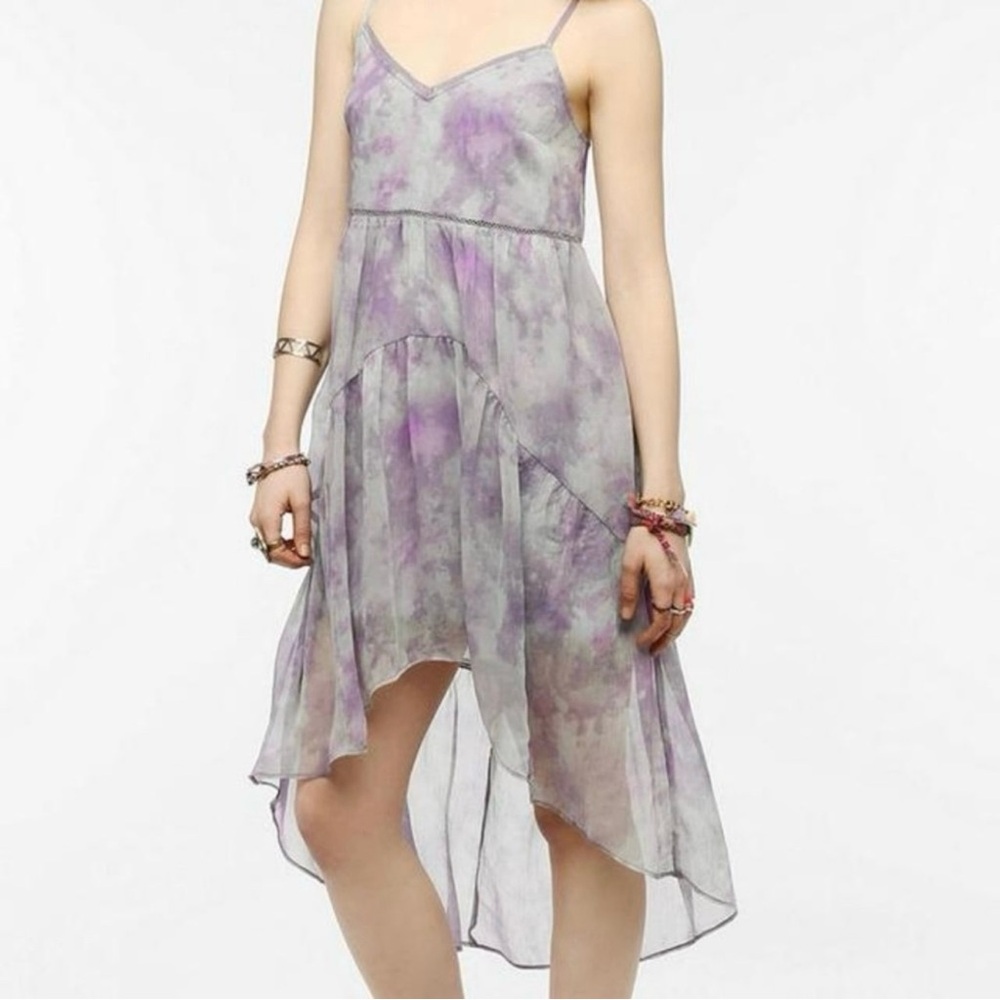 Ecote • Urban Outfitters Purple Watercolor High Low Chiffon Dress Size Medium